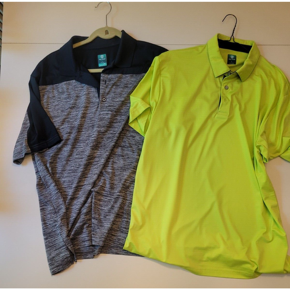 Lot Of 2 Pro Tour Airplay Men's Striped Short Sleeve Golf Polo Shirt Size L